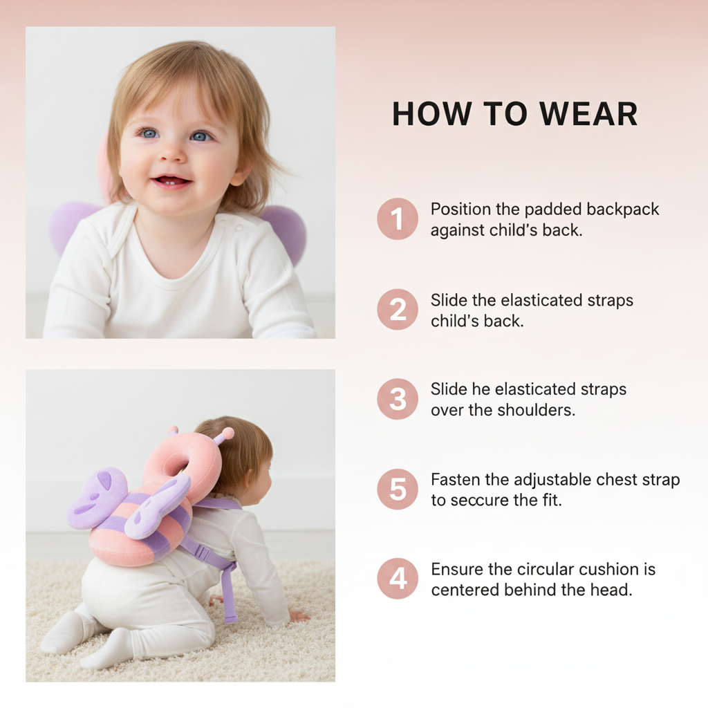 UK Baby Head Protector beeBaby Head Protector Backpack, Toddler Toddler Head Protector, Toddler Head Protector Padded Backpack Elasticated Carrier Wear (Pink Butterfly)