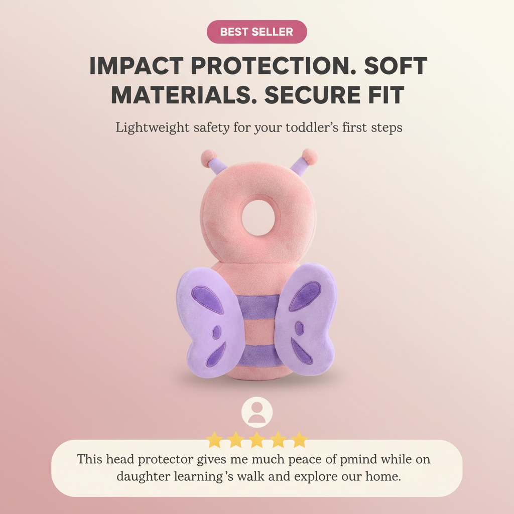 UK Baby Head Protector beeBaby Head Protector Backpack, Toddler Toddler Head Protector, Toddler Head Protector Padded Backpack Elasticated Carrier Wear (Pink Butterfly)