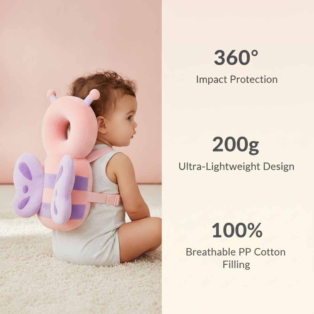 UK Baby Head Protector beeBaby Head Protector Backpack, Toddler Toddler Head Protector, Toddler Head Protector Padded Backpack Elasticated Carrier Wear (Pink Butterfly)