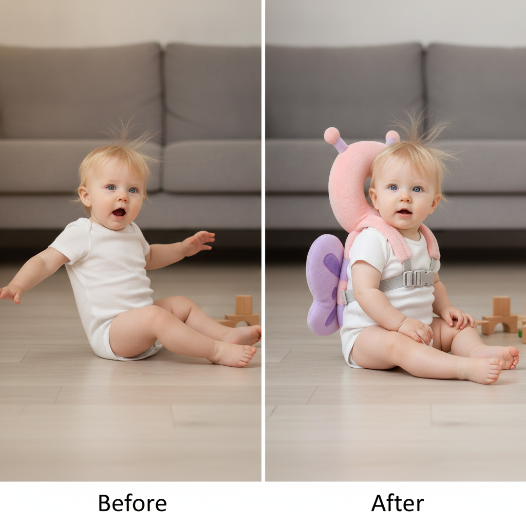 UK Baby Head Protector beeBaby Head Protector Backpack, Toddler Toddler Head Protector, Toddler Head Protector Padded Backpack Elasticated Carrier Wear (Pink Butterfly)