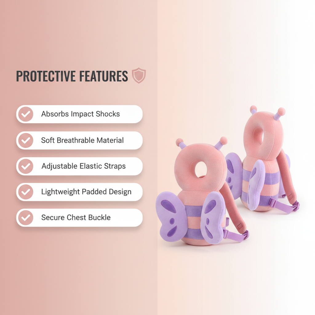 UK Baby Head Protector beeBaby Head Protector Backpack, Toddler Toddler Head Protector, Toddler Head Protector Padded Backpack Elasticated Carrier Wear (Pink Butterfly)