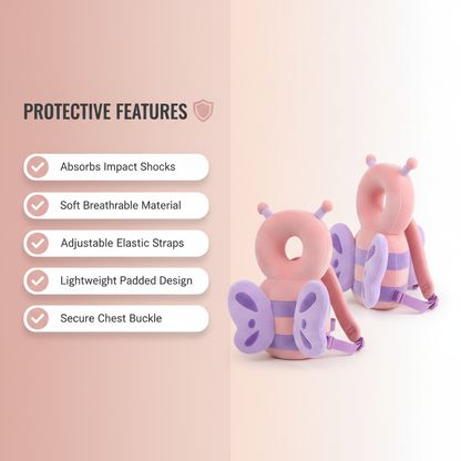 UK Baby Head Protector beeBaby Head Protector Backpack, Toddler Toddler Head Protector, Toddler Head Protector Padded Backpack Elasticated Carrier Wear (Pink Butterfly)